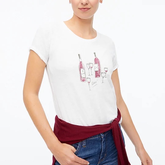 J.Crew Wine Bottles Collector Tee Graphic Short Sleeve T-Shirt Cheers! AZ085 NWT - Picture 1 of 12